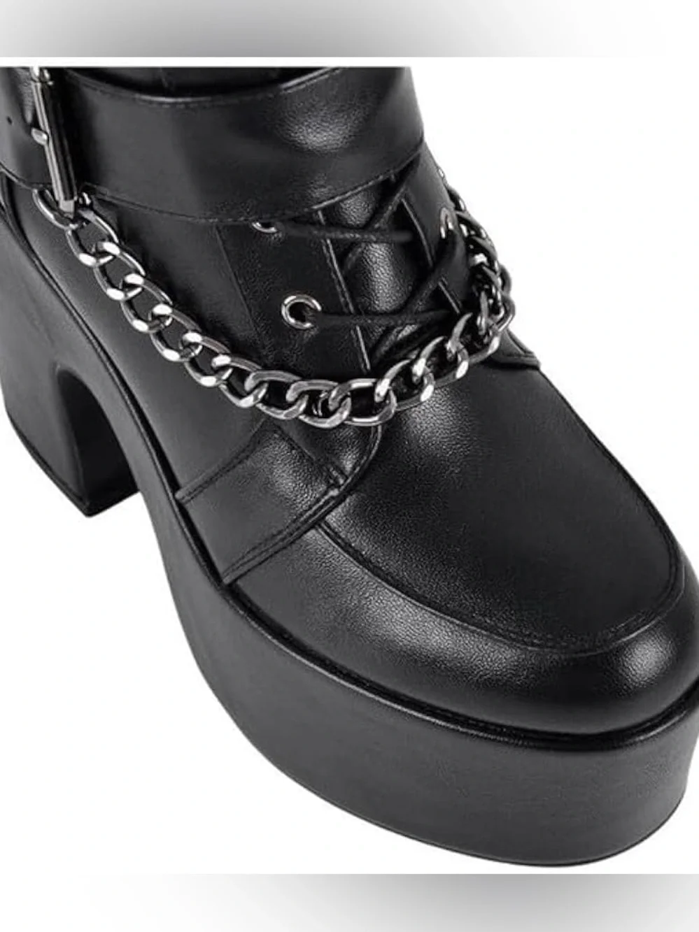 Platform Lace-Up Combat Boots with Chain Detail - Black